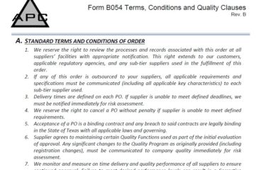 Form B054 Rev B 03-06-2020 Terms, Conditions and Quality Clauses