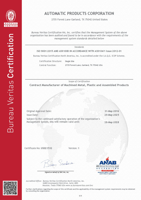 AS9100:2015 Quality Management Certificate